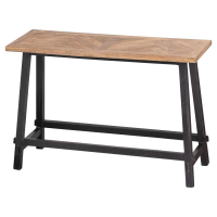 Nordic Brown Mango Wood Parquet Top Console Table On Brushed Metal Black Painted Legs 75x110cm