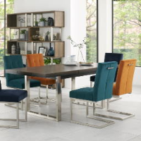 Modern Extending Dining Table Dark Oak Top Silver Chrome Metal Base
