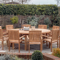 Teak Wood Outdoor Large Round Dining Table 12 Seater 200cm Dia with Lazy Susan