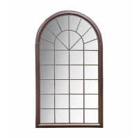 Outdoor Garden Multi Window Arched Top Wall Mirror Distressed Brown Painted