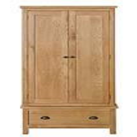 Traditional Oak Wood 2 Door Gents Wardrobe With Drawer And Hanging Rail 185 x 90cm