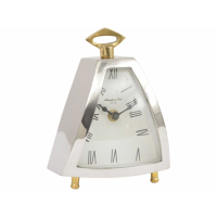 Isosceles Polished Nickel Curved Front Mantel Clock With Brass Feet and Handle