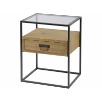 Kempsey Single Drawer Bedside Cabinet Fir Wood And Iron With Glass Top
