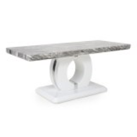 Grey and White Marble Coffee Table with White Gloss Base 110 x 50cm
