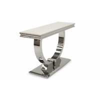 Modern Console Hall Table Cream Marble Top Round Stainless Steel Base