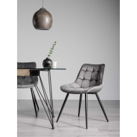 Seurat Grey Velvet Fabric Upholstered Kitchen Dining Chair on Sand Black Powder Coated Legs