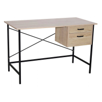 2 Drawer Desk With Oak Effect And Grey Metal Legs