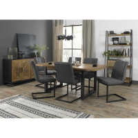 Large Modern Rustic Oak Extending Dining Table Set 6 Grey Fabric Chairs