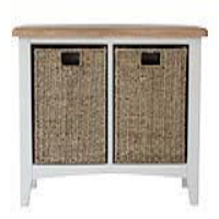 Modern Style Oak Wood White Painted 2 Wicker Basket Living Room Bench 50 x 80cm