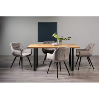 Ramsay Rustic Oak Effect 6 Seater Kitchen Dining Set U Leg with 4 Grey Velvet Fabric Chairs