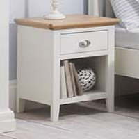 2 Tone Ivory Painted Modern 1 Drawer 1 Shelf Nightstand Bedside Table Cabinet Oak Top