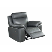 Enzo Electric Grey Leather Upholstery Recliner Chair With Arm and Neck Rest 107cm