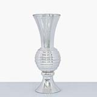 Modern Style Glass Silver Finish Small 45cm Plant Vase With Ribbed Ball Center