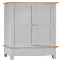 Modern Style Oak Wood Grey Painted Large 2 Door Wardrobe With Drawer 195 x 110cm