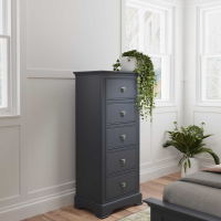 Modern Tallboy Slim Narrow Chest of 5 Drawers Dark Grey Painted Wood