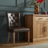 Westbury Rustic Oak Wood And Espresso Faux Leather Upholstered Dining Room Scoop Chair (Pair) 93 x 53cm