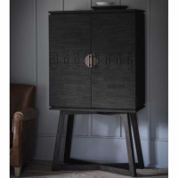Modern Matt Black Charcoal 2 Doors and 3 Shelves Boutique Kitchen Cocktail Cabinet 157cm Tall