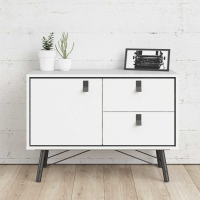 Industrial Modern Painted Matt White 1 Door 2 Drawer Sideboard 72cm Wide