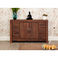 Solid Walnut Sideboard Large Wide With 6 Drawers 2 Doors in Dark Wood Finish