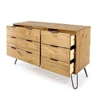 Large Pine Chest of 6 Drawers On Metal Hairpin Legs 120cm Wide