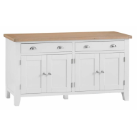 Modern Style Lime Washed Oak Wood Crisp White Painted Finish 4 Door 2 Drawer Living Room Sideboard 90 x 165cm