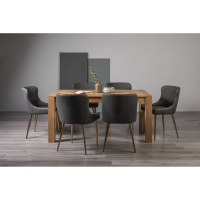 Turin Light Oak Rect. 165cm Medium Dining Table Set 6 Dark Grey Faux Leather Chairs