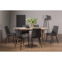 Scandi Oak 175cm 6 Seater Kitchen Dining Table Set with Dark Grey Faux Leather Chairs