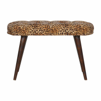 Leopard Print Cotton Velvet Deep Button Bench