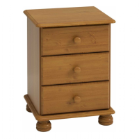 Richmond Pine Wood Stained Lacquered 3 Drawer Bedroom Bedside Cabinet 58x44cm