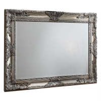 Large Silver Leaf Rectangular Wall Mirror Ornate Carved Frame Bevelled Glass