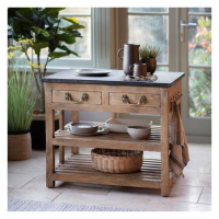 Modern 2 Drawer 2 Open Shelf Solid Wood Kitchen Island With Marble Top 79x90.5cm