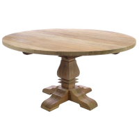 150cm Vintage Round Dining Room Table in Solid Natural Wood With Sculpted Feet