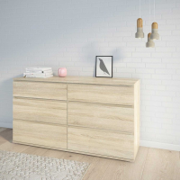 Light Oak PEFC Wood Chest of 6 Drawers 153cm Wide Traditional Style