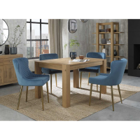 Turin Light Oak 4 To 6 Seater Dining Table And Cezanne 4 Petrol Blue Velvet Chairs Dining Set
