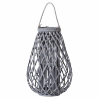 Scandinavian Large Grey Woven Wicker Bulbous Lantern in Standing Dome Shape 50x30cm