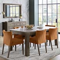 Dark Oak 6 to 8 Seater Dining Table with 6 Low Back Pumpkin Velvet Fabric Chairs