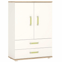 Kids Modern White High Gloss and Light Oak 2 Door 2 Drawer Cabinet With Lemon Handles