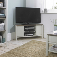 Bergen Grey Washed Oak And Soft Grey Painted Living Small Corner Entertainment TV Media Unit Cabinet 100x53x41c
