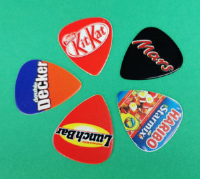 UK Suppliers Of KitKat Chocolate Bar Printed Plectrum Guitar Picks For Musicians In London