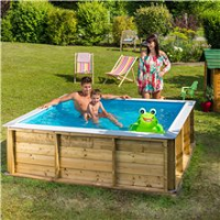 Pistoche 2m x 2m Wooden Pool with Built In Safety Cover and Filter