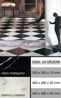 Black &#38; White Marble Flooring Tiles &#40;96F&#41;; Choice: 610 x 305mm &#45; 1&#46;11m2 box &#61; &#163;97