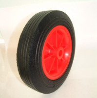 200mm Red Plastic – Black Rubber Wheel with 25.4×60 Roller Bearing