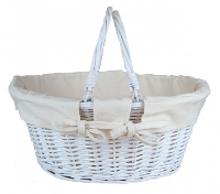 White Wicker Shopping Basket with Folding Handles and Cream Lining- 41cm