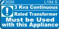 L194 S - Use 3 Kva Continuous Transformer x 100