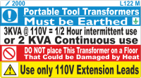 L122 M - Transformers, Earthed, Do Not Place 90x50mm (100)