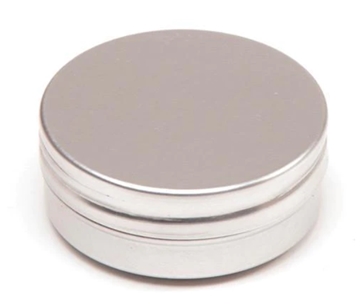 Boîte ronde argentée en aluminium avec couvercle lisse et revêtement en EPE