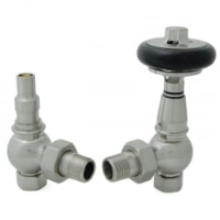 Amberley Thermostatic Radiator Valves - Satin Nickel Angled TRV