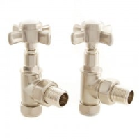 Westminster Crosshead Manual Angled Radiator Valves - Satin Nickel