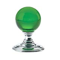 Green Glass Ball Door Knobs on Polished Chrome Roses