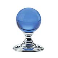 Blue Glass Ball Door Knobs on Polished Chrome Roses